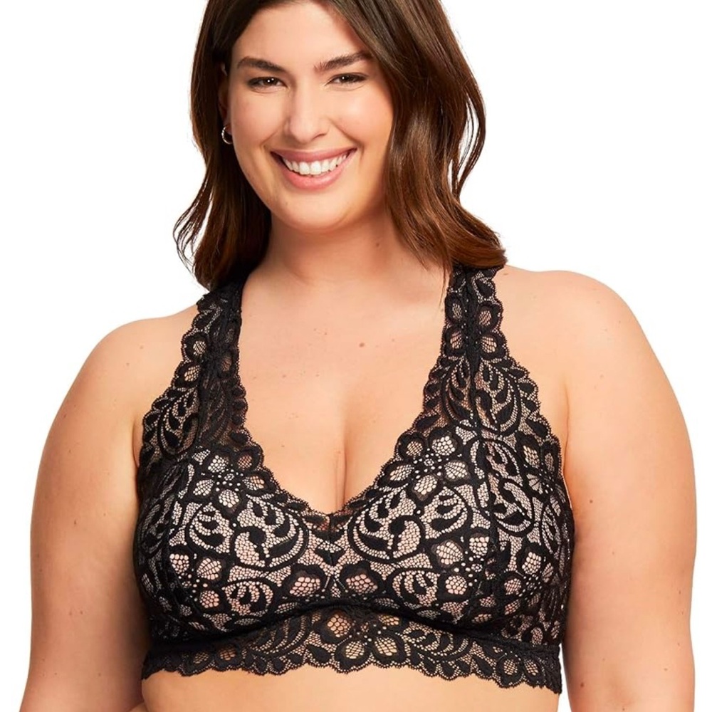 Fleur’t With Me  (Montelle) Wireless Racerback Lace Bralette in Black, 1X